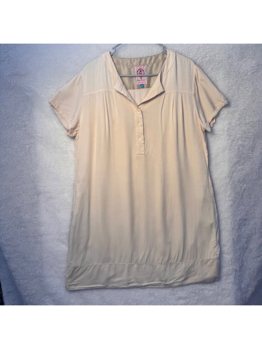 English Laundry XL Womens Beige Short Sleeve Tunic shirt Dress 1/4 Button Front